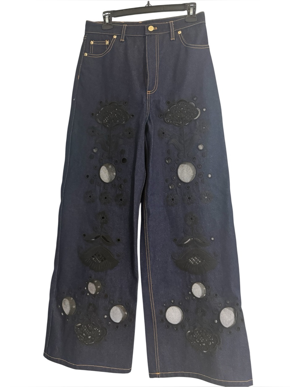 NWT Cynthia Rowley Embroidered Wide-Leg Jean in Dark Wash Size 28 - Picture 6 of 10